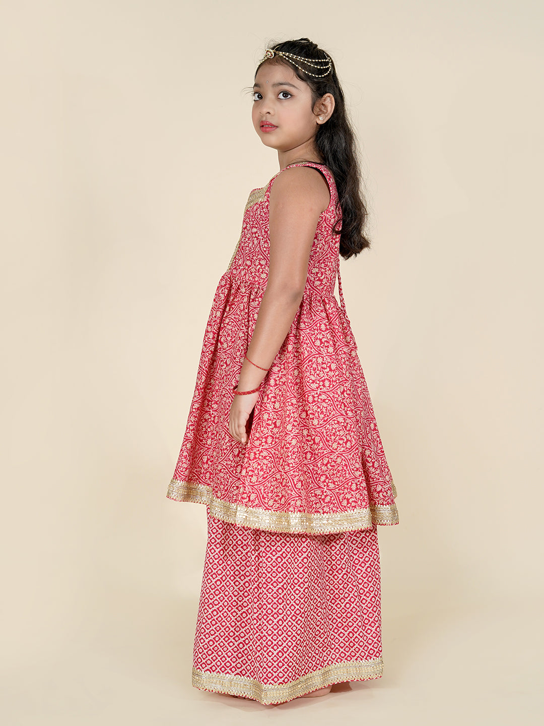 Festive Glow – Cotton Kurta Palazzo Set for Girls