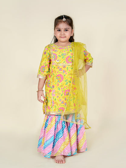Sunshine Bloom – Yellow Kurta with Leheriya Sharara Set for Girls