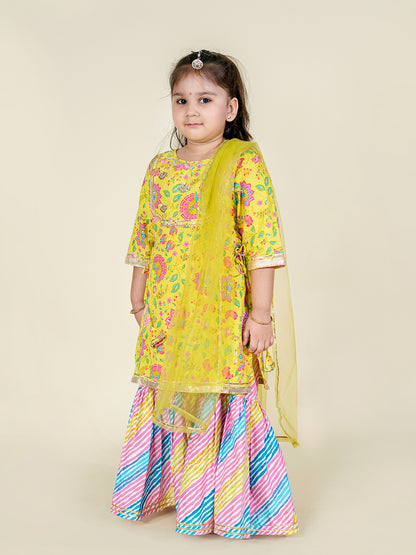 Sunshine Bloom – Yellow Kurta with Leheriya Sharara Set for Girls