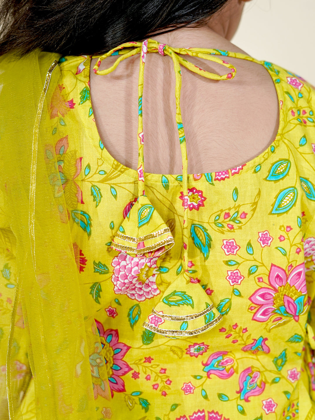 Sunshine Bloom – Yellow Kurta with Leheriya Sharara Set for Girls