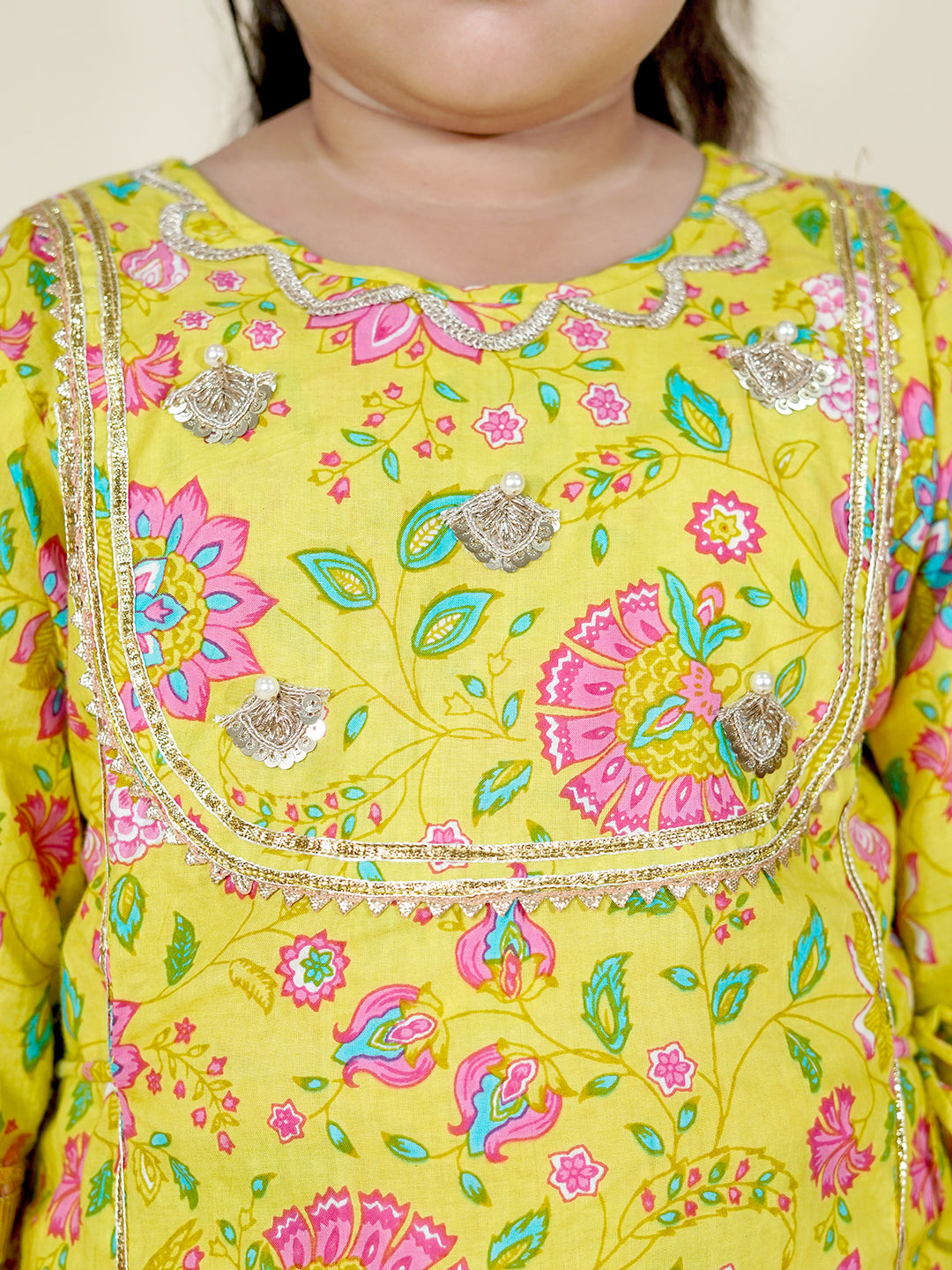 Sunshine Bloom – Yellow Kurta with Leheriya Sharara Set for Girls