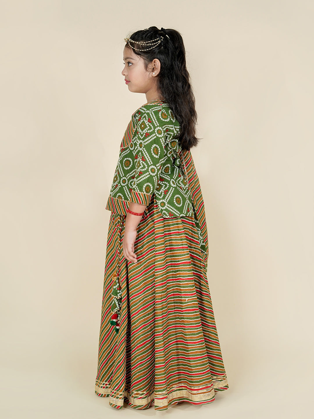 Festive Style – Bandhani Kurti With Leheriya Lehenga And Dupatta Set for Girls