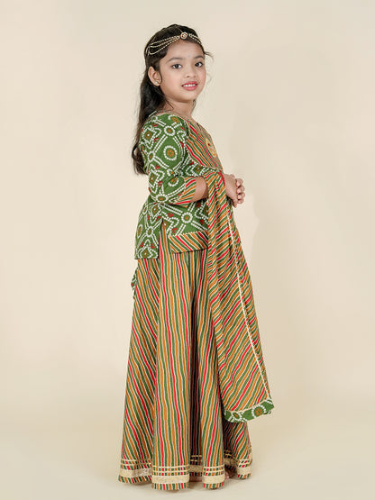 Festive Style – Bandhani Kurti With Leheriya Lehenga And Dupatta Set for Girls