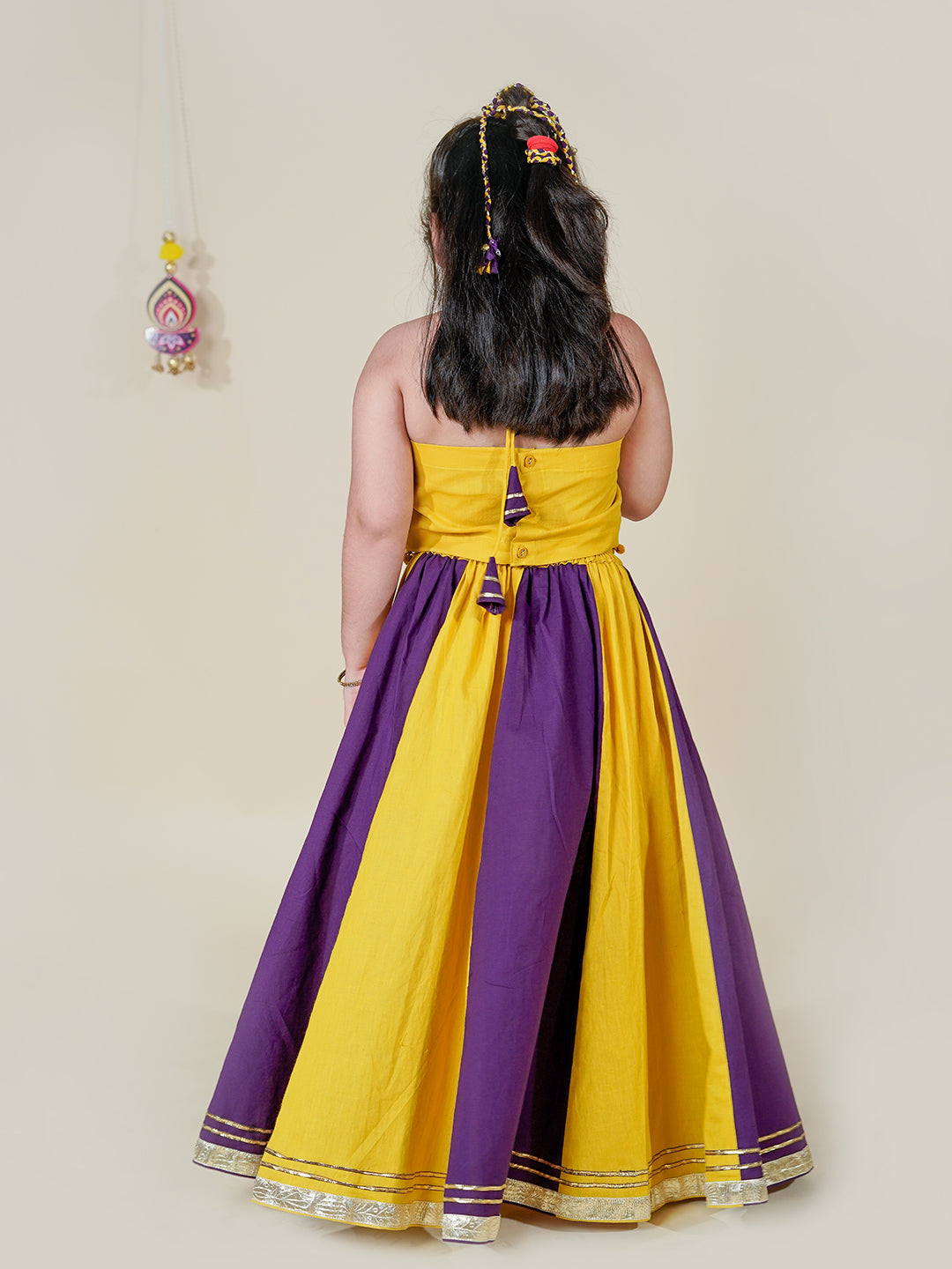 Navratri Charm – Mustard & Purple Lehenga Choli for Kids