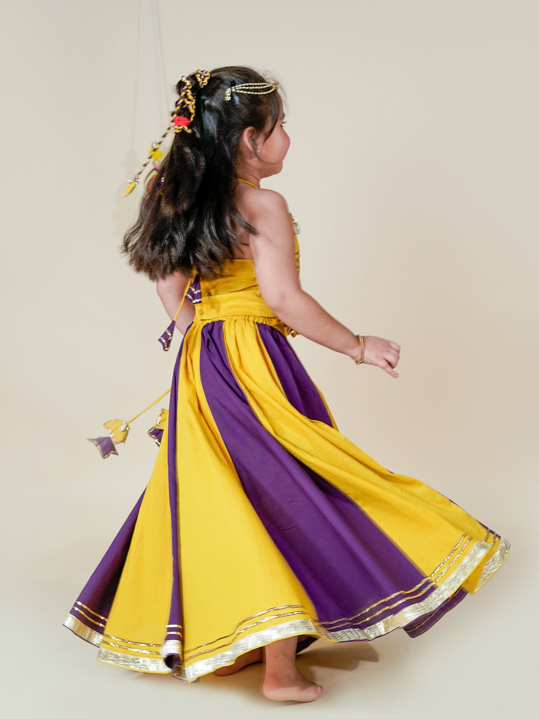 Navratri Charm – Mustard & Purple Lehenga Choli for Kids