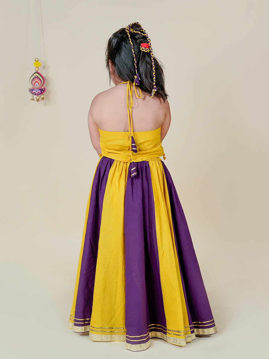 Navratri Charm – Mustard & Purple Lehenga Choli for Kids
