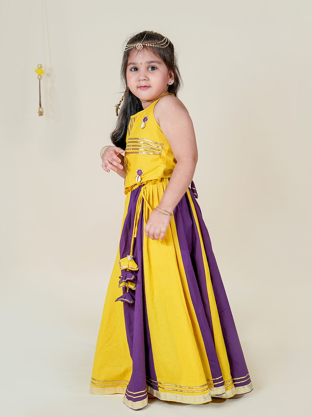 Navratri Charm – Mustard & Purple Lehenga Choli for Kids