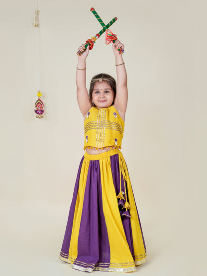 Navratri Charm – Mustard & Purple Lehenga Choli for Kids