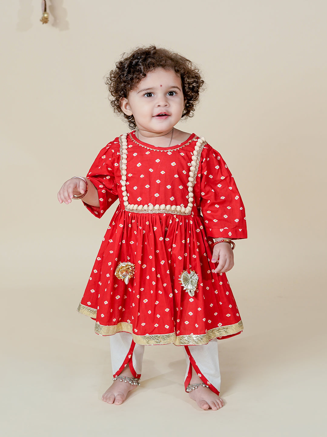 Chanda Mama Kids red kurta dhoti set for baby girls – festive ethnic wear
