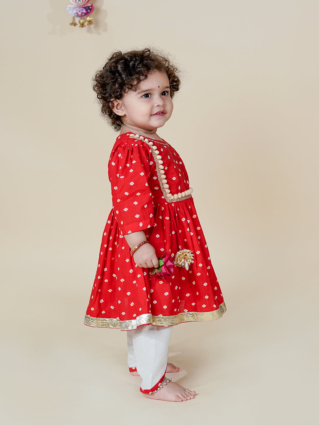 Chanda Mama Kids red kurta dhoti set for baby girls – festive ethnic wear