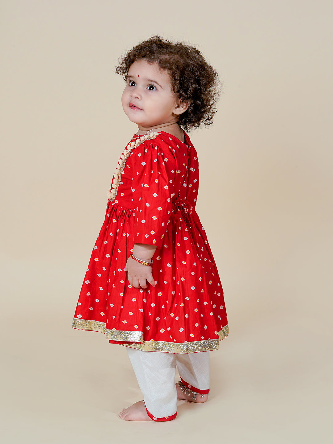 Bandhej Beauty – Red Kurta Dhoti Outfit for Girls