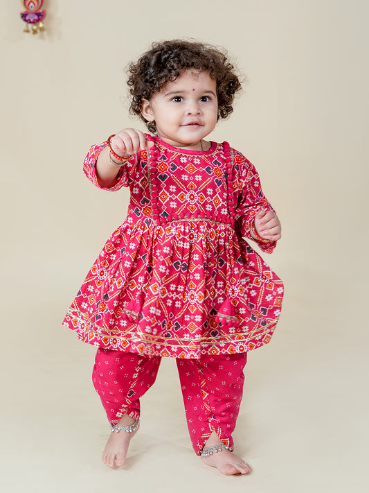 Rajkumari Vibes – Patola Kurta with Dhoti Pant Set for Baby Girls