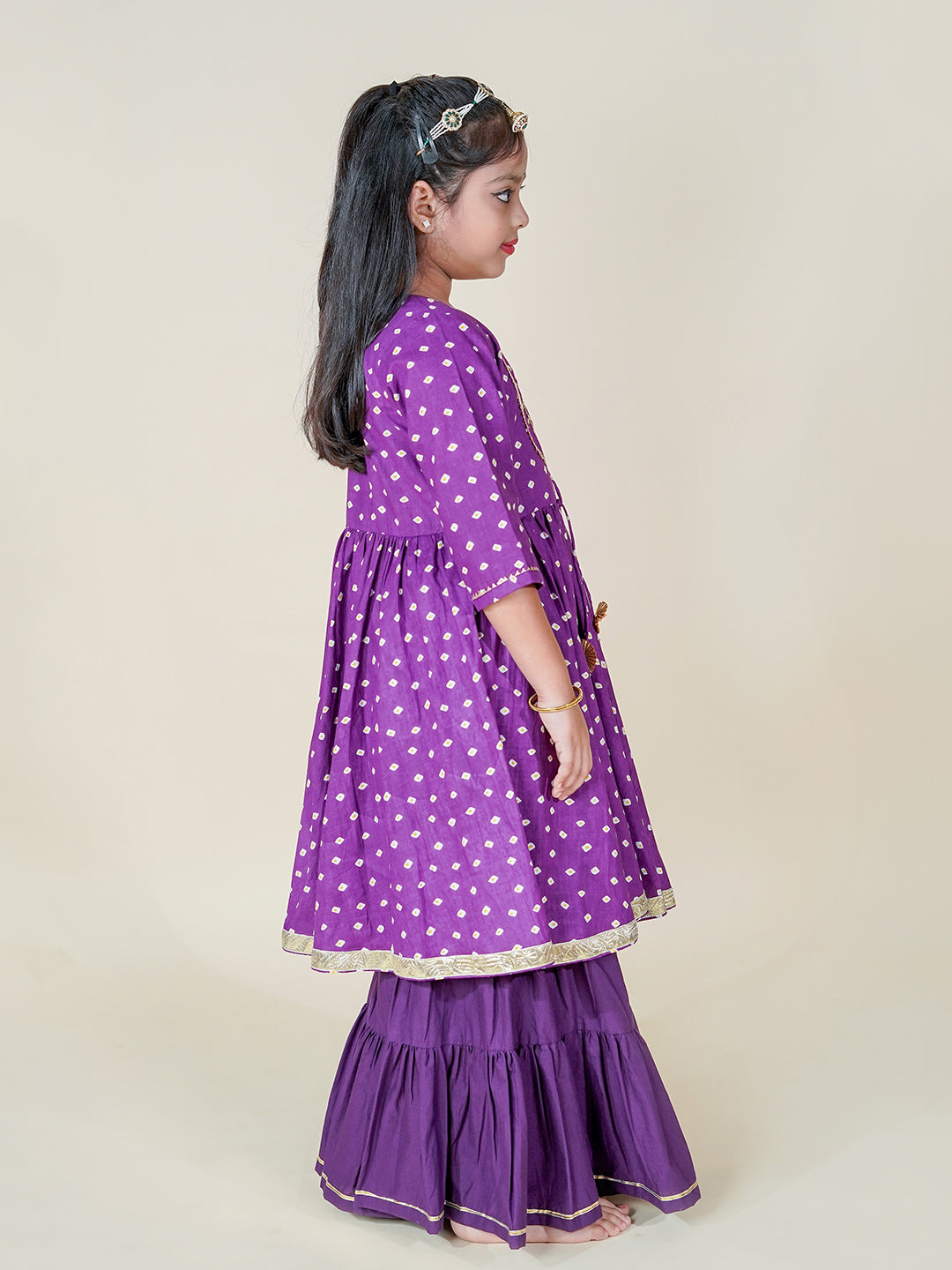 Royal Purple Bandhani Kurta Sharara Set for Girls