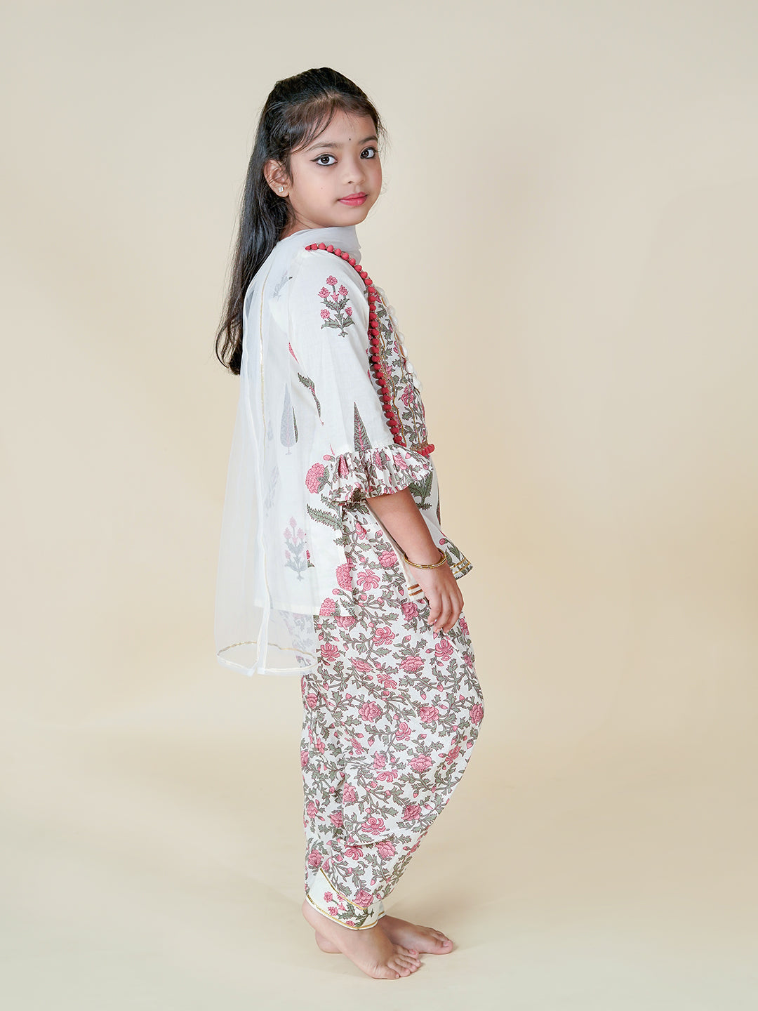 Floral Charm – White Printed Kurta Patiala Set for Girls