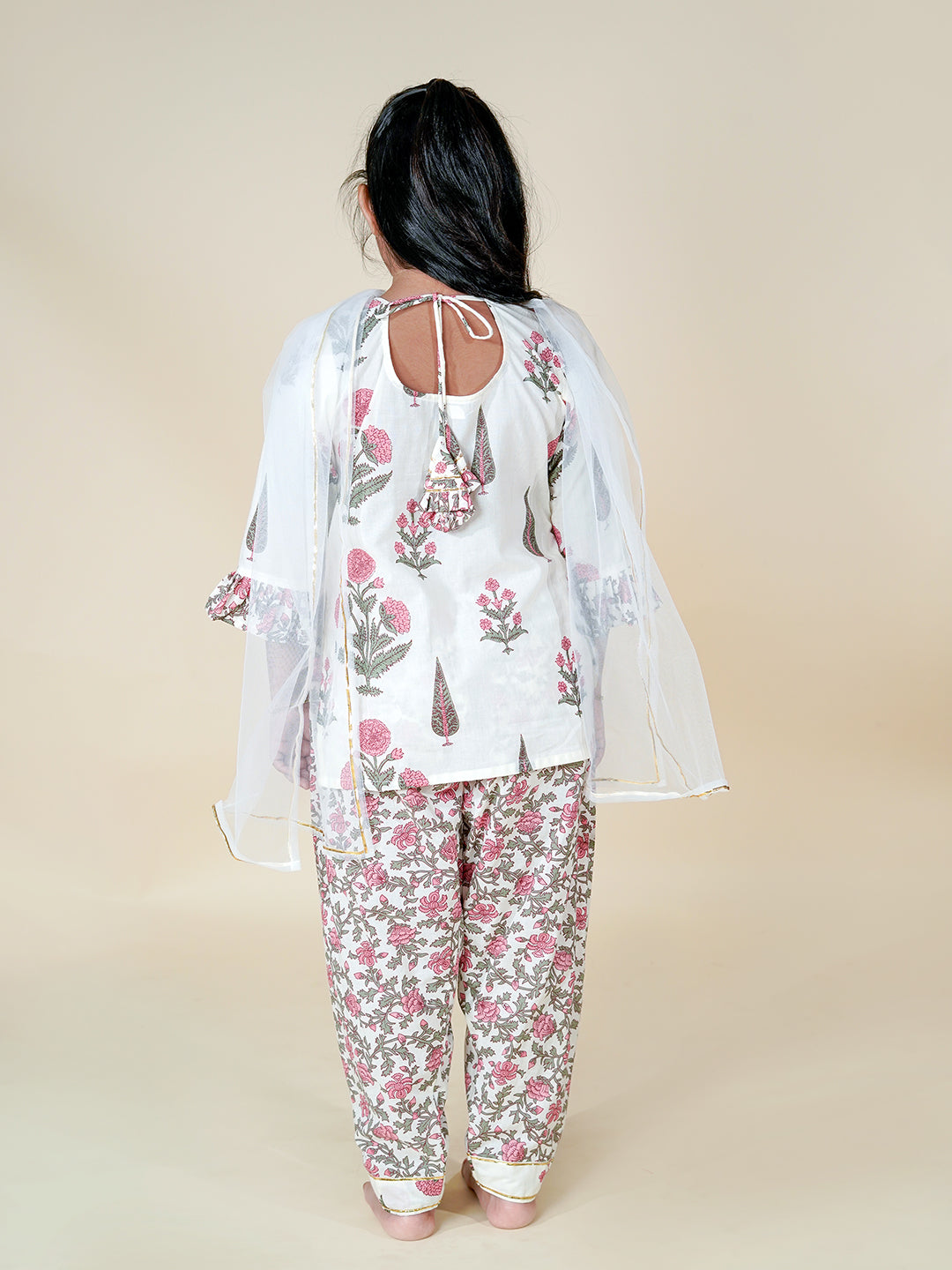 Floral Charm – White Printed Kurta Patiala Set for Girls
