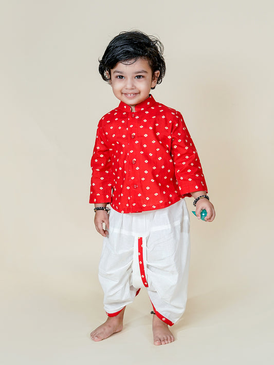 BABY BOY RED DHOTI KURTA SET
