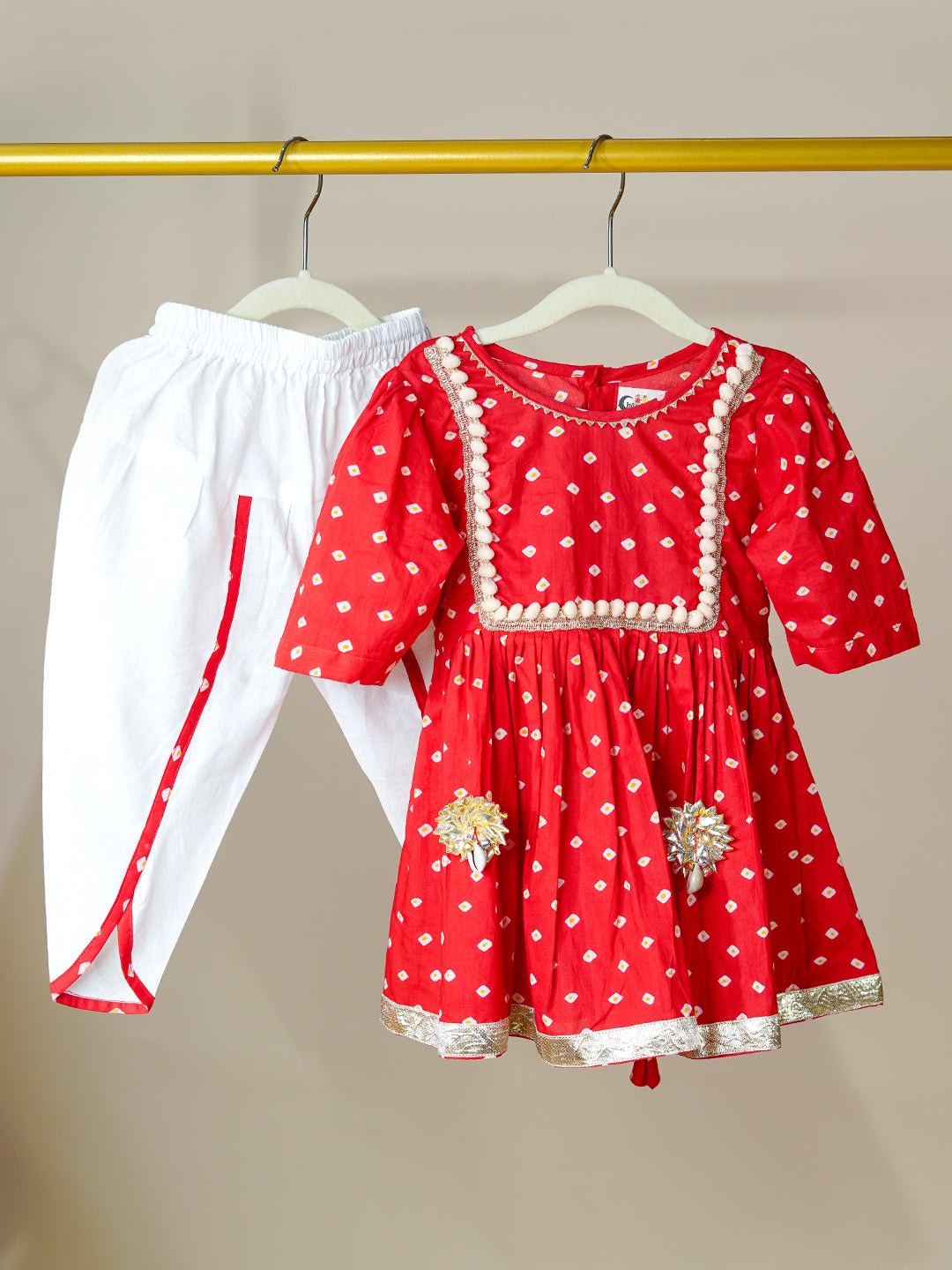 Chanda Mama Kids red kurta dhoti set for new born baby girls – festive ethnic wear