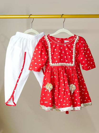 Chanda Mama Kids red kurta dhoti set for new born baby girls – festive ethnic wear