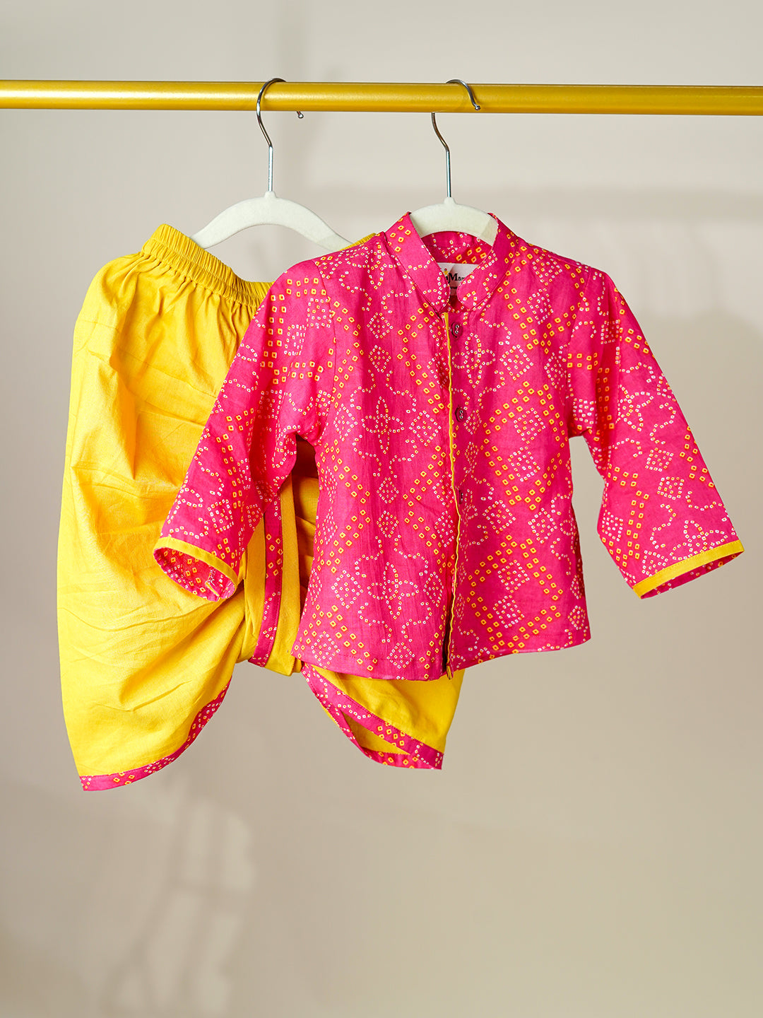 Pink Bandhani Kurta Set For Baby Boy