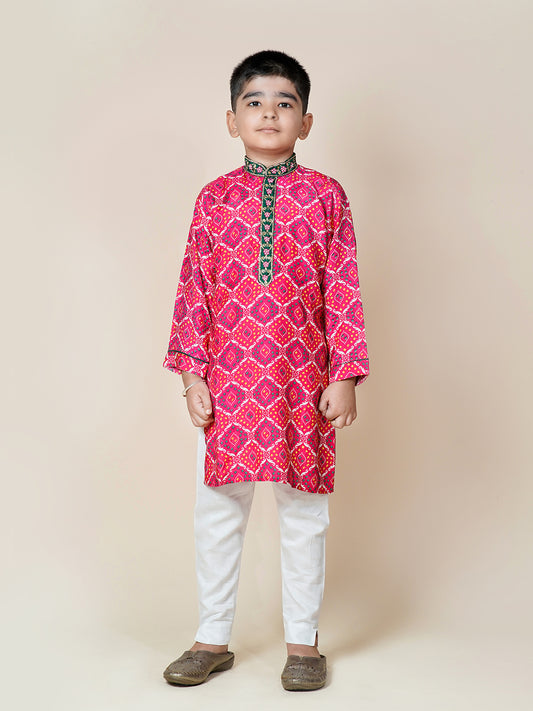 Elegant Muslin Silk Bandhani Kurta Set for Boys