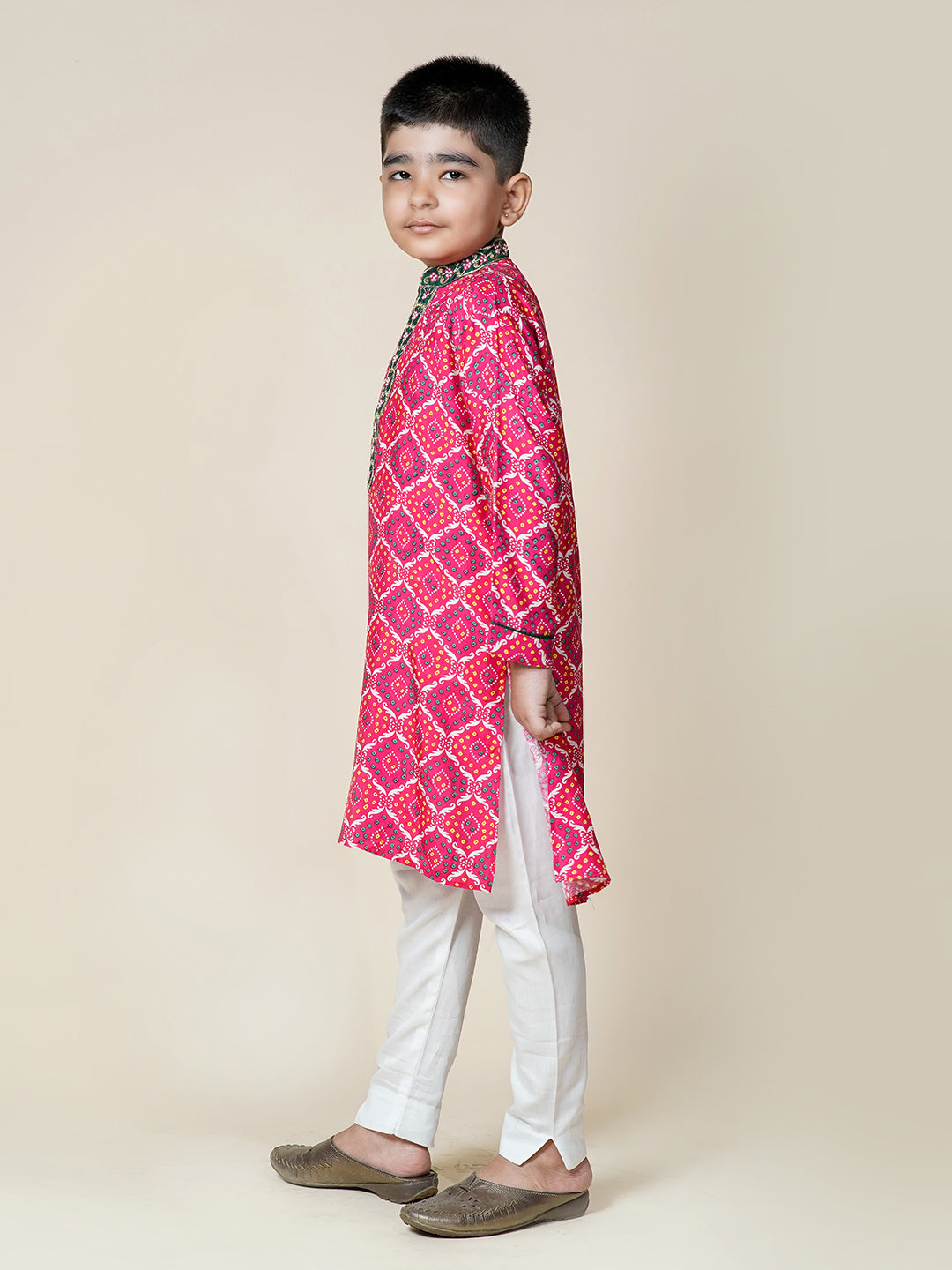 Elegant Muslin Silk Bandhani Kurta Set for Boys