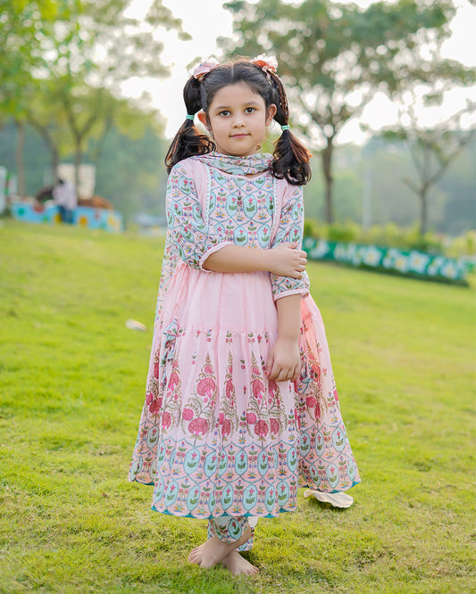 Side knot Peach Kurti And Pant With Dupatta