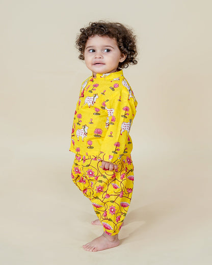 Baby boy Festive Yellow Dhoti Kurta 
