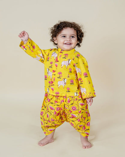 Baby boy Festive Yellow Dhoti Kurta 