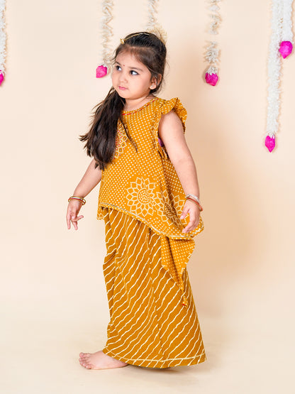 Mustard Bandhani Asymmetric Top & Palazzo