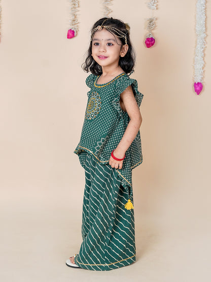 Green Bandhani Asymmetric Top & Palazzo