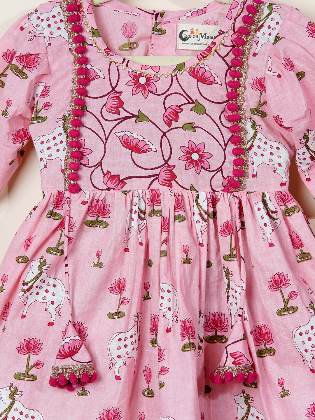 Divine Lotus & Cow Printed Girls Ethnic Set