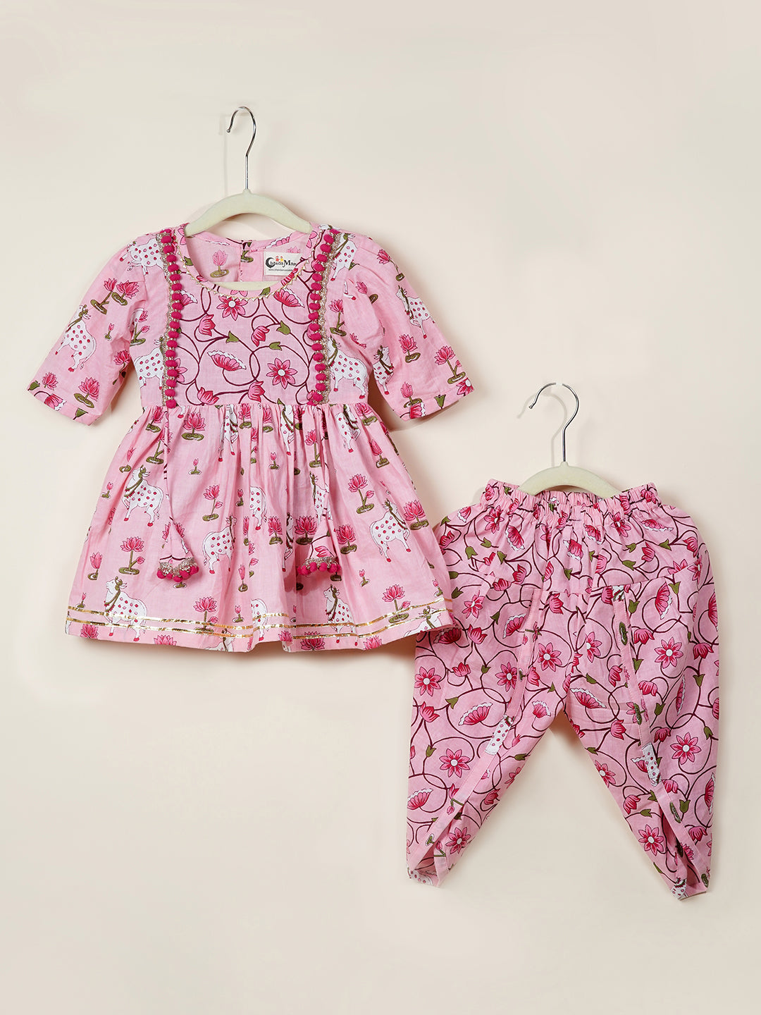 Divine Lotus & Cow Printed Girls Ethnic Set
