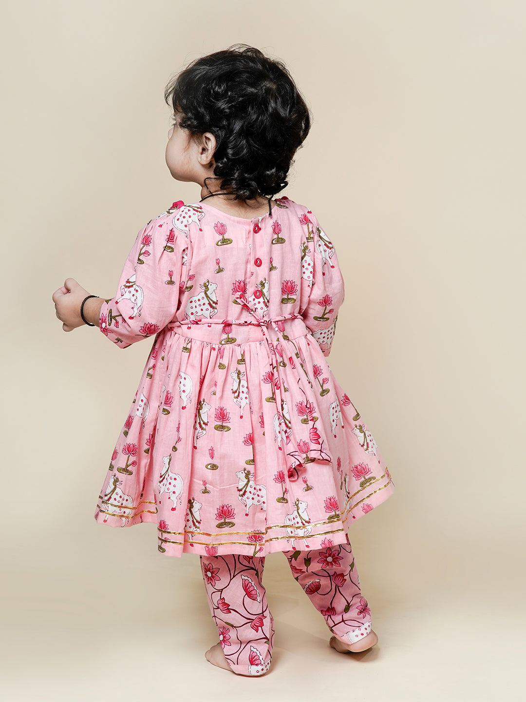 Divine Lotus & Cow Printed Girls Ethnic Set