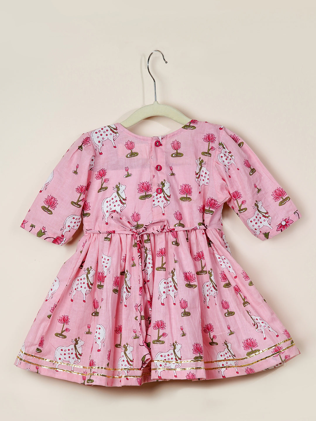 Divine Lotus & Cow Printed Girls Ethnic Set