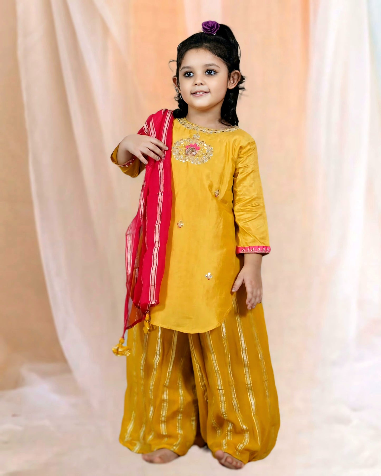 Girls Mustard Gota Detailing Suit Sets