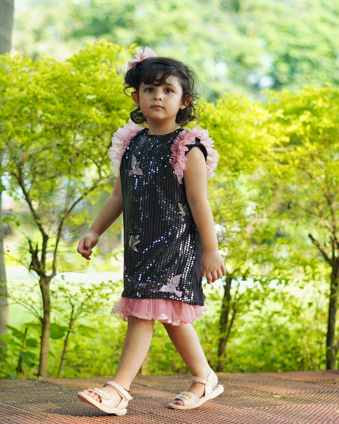 Girls Black Sequins Embroidered Party Wear Dress