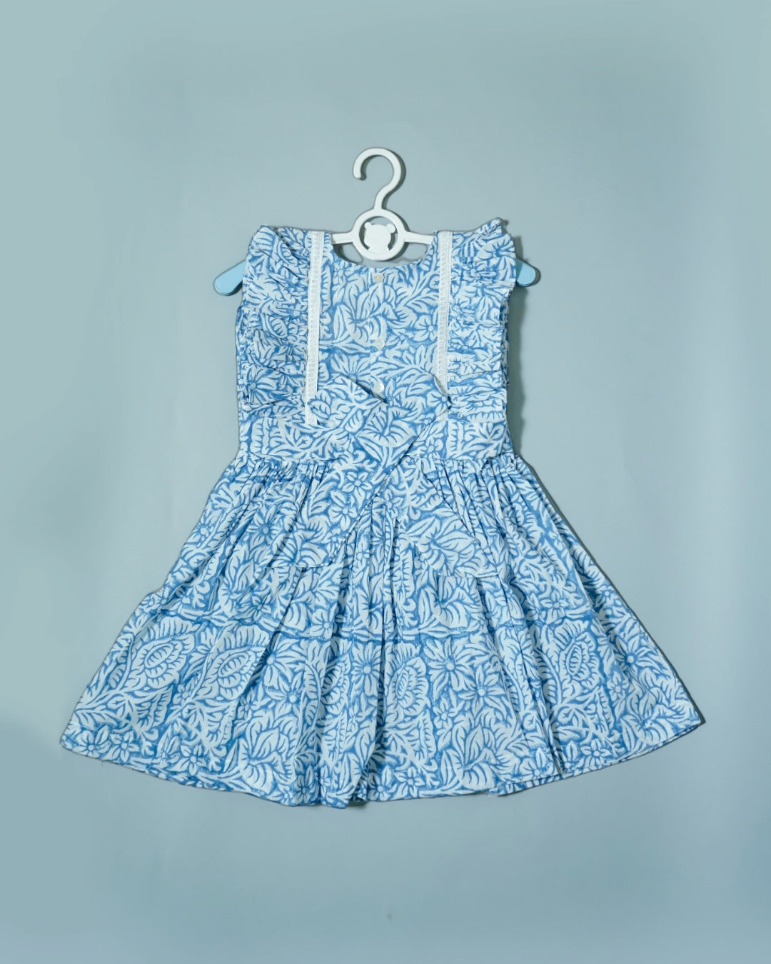Aqua Blue Hand Block Print Cotton Dress