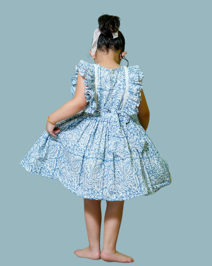 Aqua Blue Hand Block Print Cotton Dress