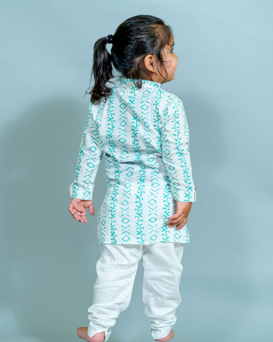 Baby Boy White Hand Block Print Kurta With Pyjama