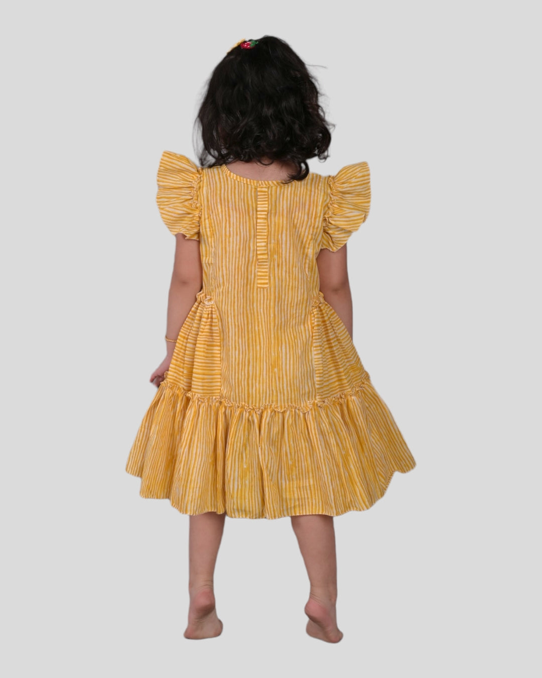 Girls : Embroidered Yellow Layered Cotton Dress