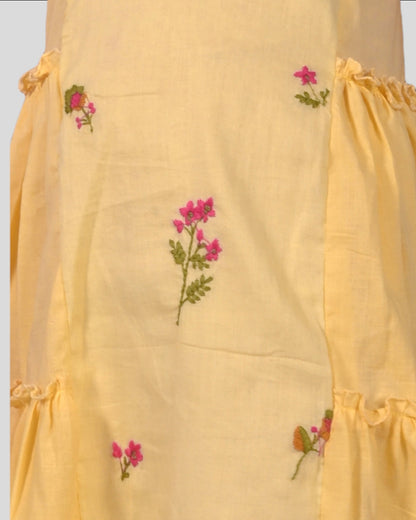 Girls Floral Embroidered Yellow Cotton Dress