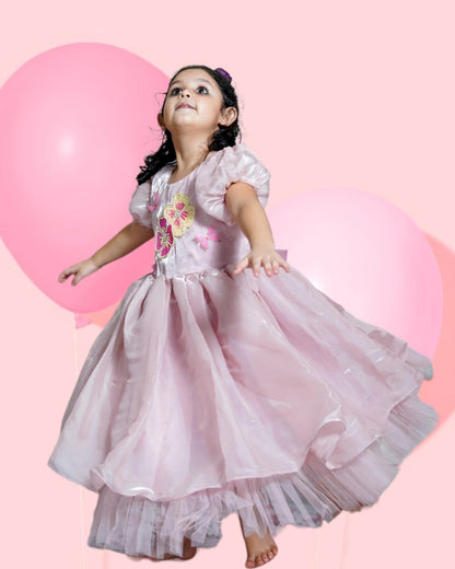 Girls Blush Pink Party Gown For Girls