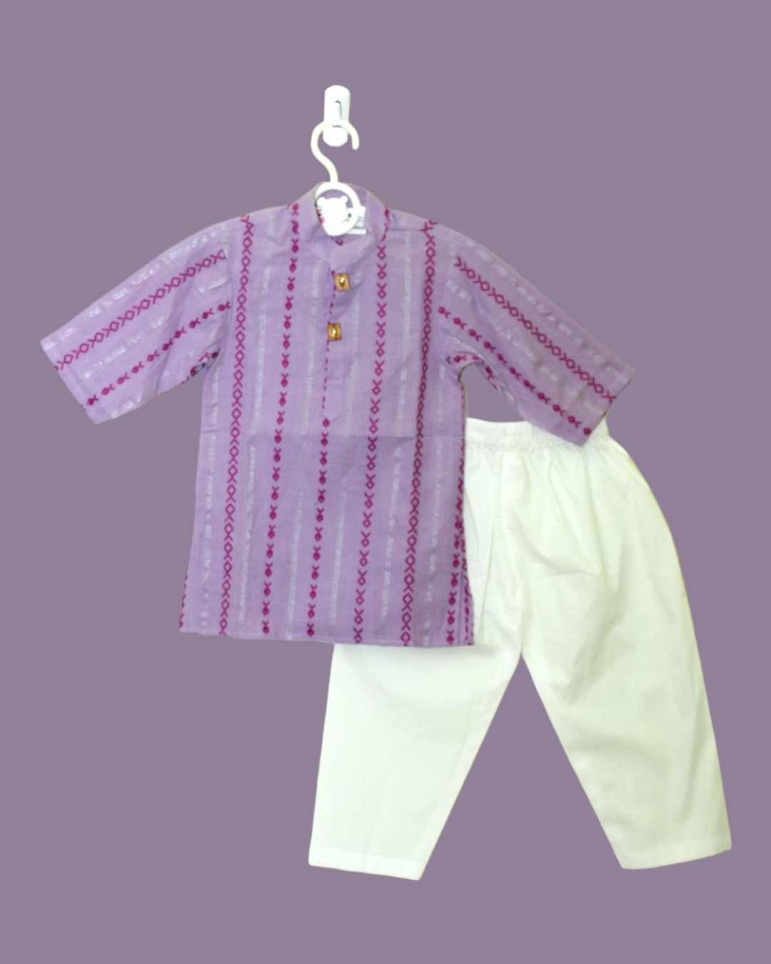 Boys Cotton Mauve Thread Work Kurta With Pyjama