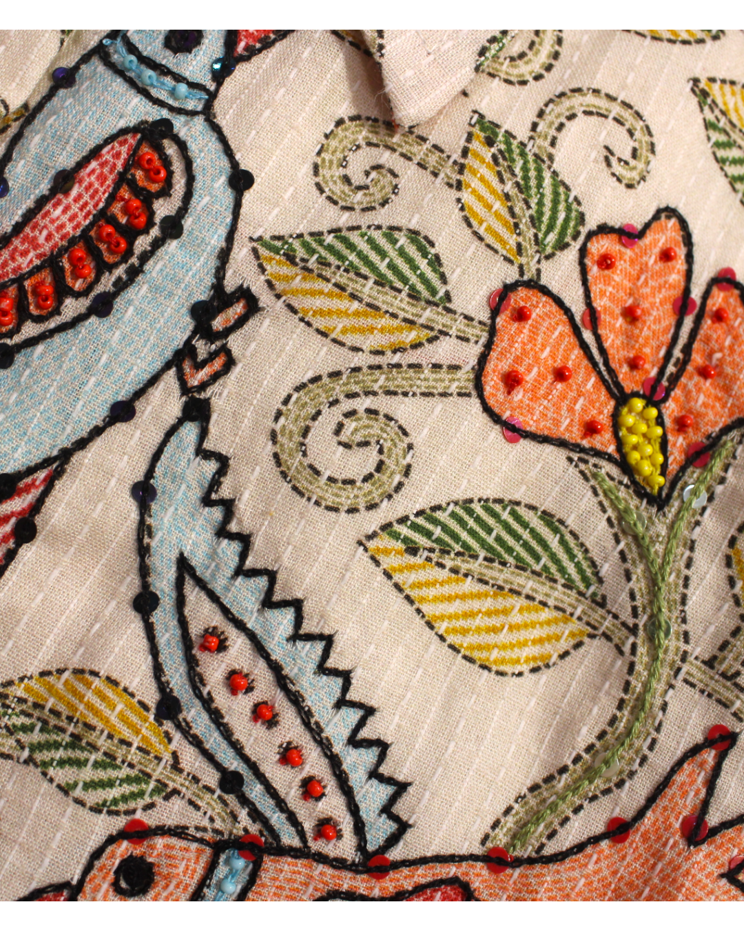 Girls: Bird Embroidered Co-Ord Set With Waist Belt