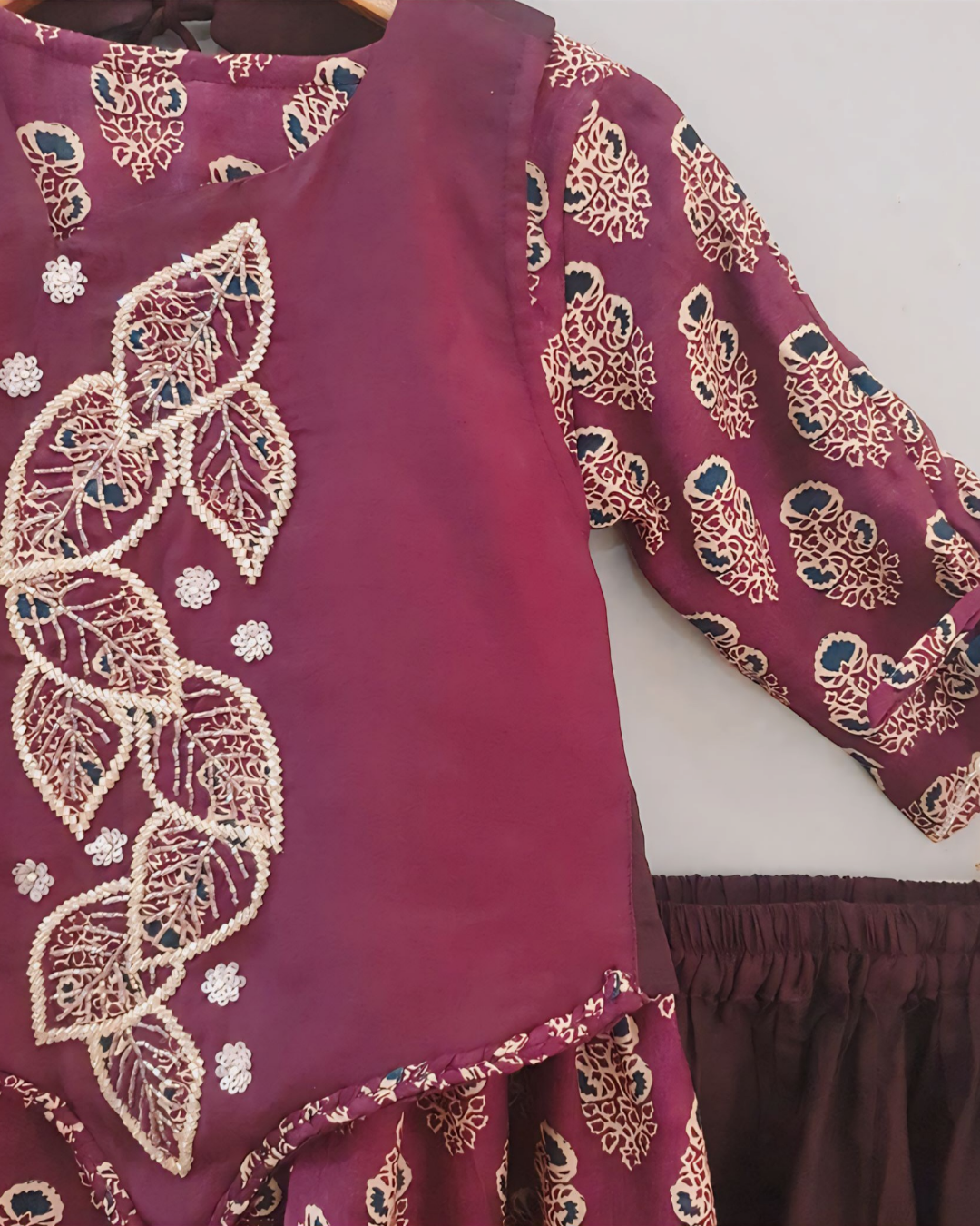 Muslin Silk Mauve Halter Neck Jacket Peplum Kurta With Sharara