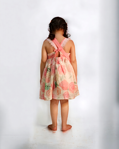 Girls Floral Pink Hakoba Cotton Dress