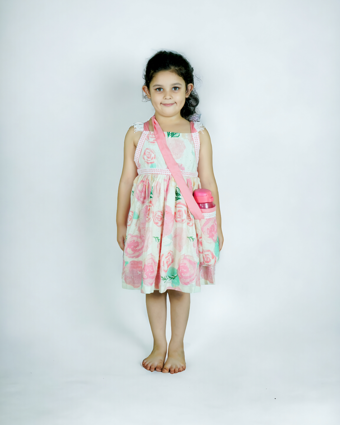 Girls Floral Pink Hakoba Cotton Dress