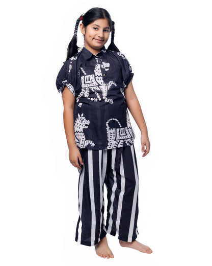 Girls Black tiger print Co-ord sets