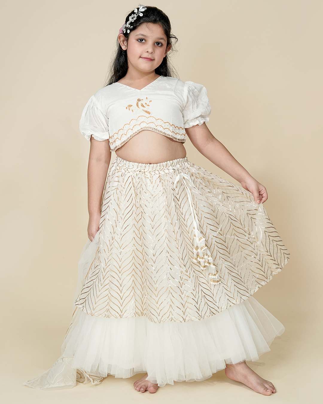 White lehenga choli outfit for kids girls 
