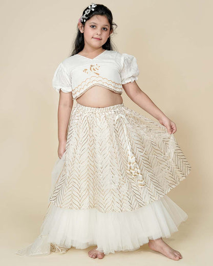 White lehenga choli outfit for kids girls 
